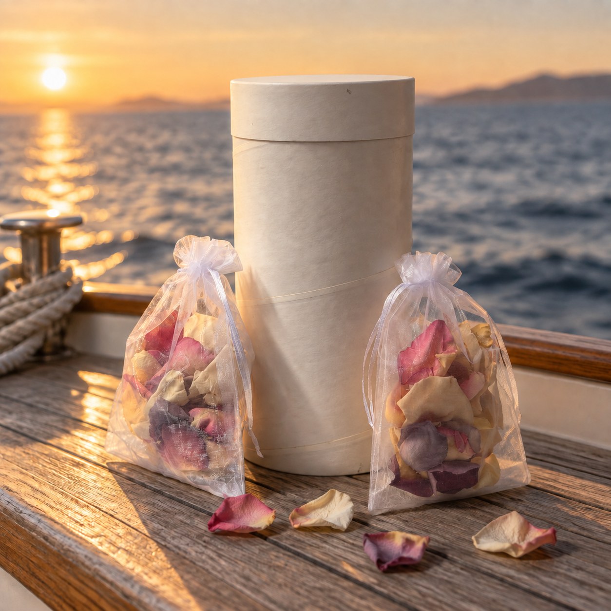 Biodegradable Scattering Urn for Water Burial with 2 Bags of Dried Rose Petals - White - Image 2